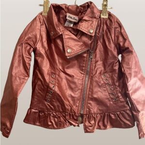 Little Lass Pink Moto Jacket with Ruffle Hem
